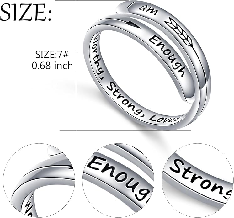 Ladytree Adjustable Inspirational Rings 925 Sterling Silver Stacking Wrap Spiral Twist Statement Band Encouragement Birthday Gift for Women Men