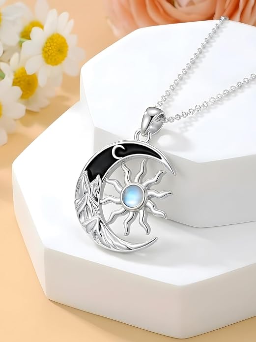 Tree of Life/Cat/Horse/Turtle/Sun/Cow Pendant Crescent Moon Necklace Anniversary Graduation Birthday for Grandma Women Wife Daughter(with Gift Box)