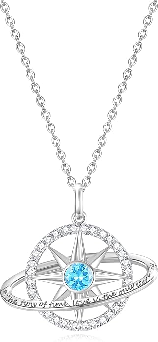 FANCIME Stellar Promise Birthstone Necklace for Women White Gold Plated Sterling Silver Planet Star Pendant Fine Jewelry Anniversary Birthday Mothers Day Gifts for Women Wife Friend Her