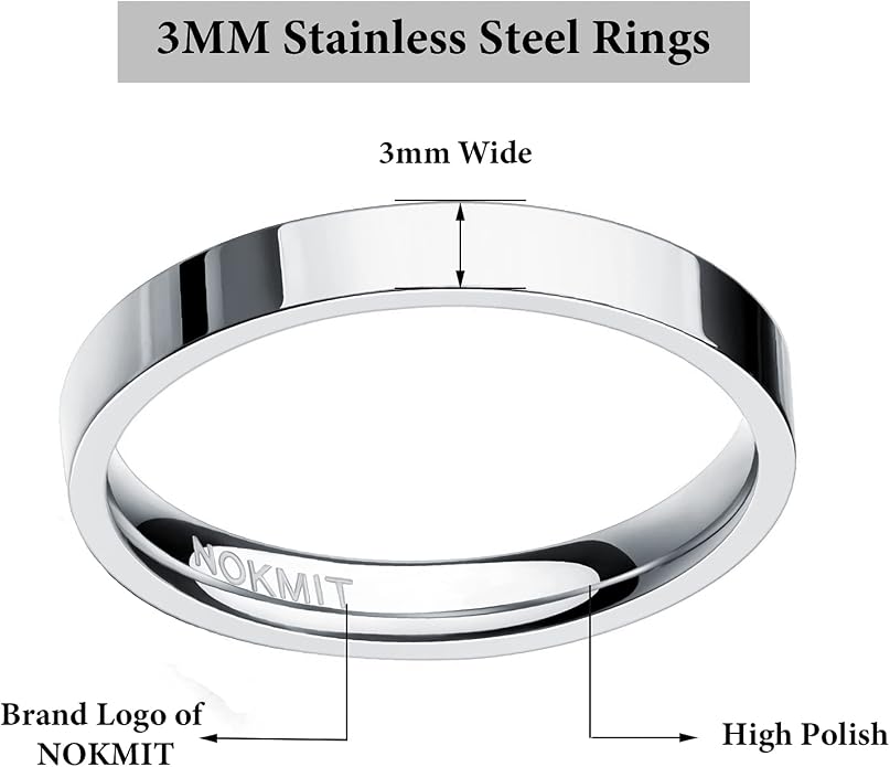 NOKMIT 3mm 14K Gold Filled Rings for Women Dainty Gold Stacking Stackable Band Thin Gold Thumb Pinky Finger Ring Non Tarnish Comfort Fit Size 4 to 11