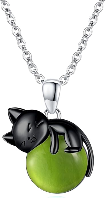 Cat Necklace Sterling Silver Cat Zircon Pendant Gothic Jewelry for Women Animal Lovers Gifts