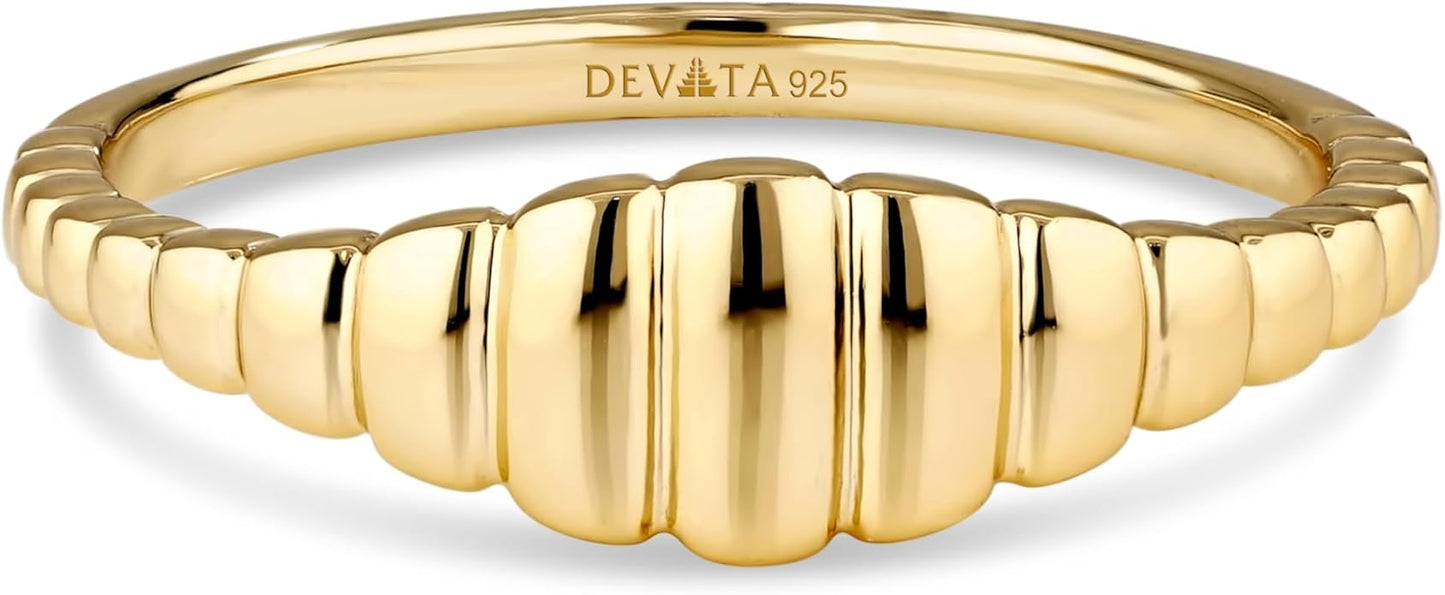 DEVATA Gold or Rhodium Plated Sterling Silver 925 – Eternity, Band Ring for Women – Heart, Knot, Clover, Infinity, Mariner, Cable, Curb, Cuban, Figaro, Daisy, Rope, Ribbed, Dome