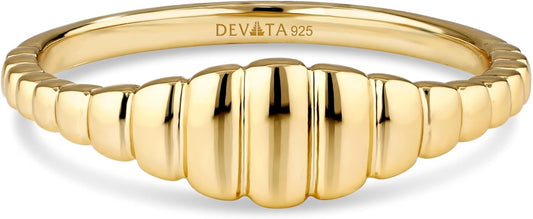 DEVATA Gold or Rhodium Plated Sterling Silver 925 – Eternity, Band Ring for Women – Heart, Knot, Clover, Infinity, Mariner, Cable, Curb, Cuban, Figaro, Daisy, Rope, Ribbed, Dome