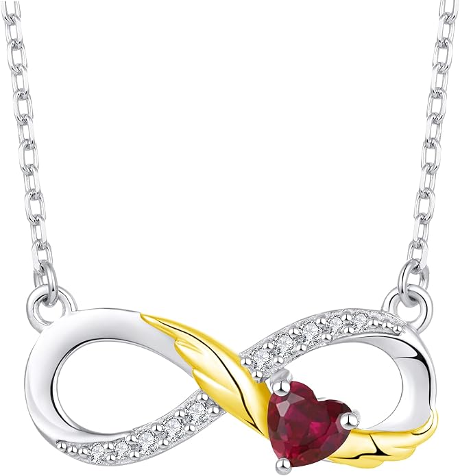 STARCHENIE Infinity Necklace 925 Sterling Silver Angel Wings Heart Birthstone Necklace for Women