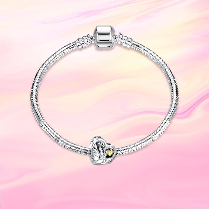 NINGAN 925 Sterling Silver Charm Golden Love Charm Buckle Safety Chain Travel Bead Firefly Dragonfly Pendant, Suitable for Women Bracelet and Necklace as Gift from Mom and Friends