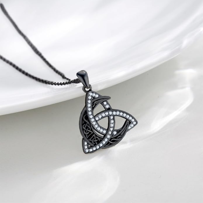 CHENGHONG Celtic Moon Necklace for Women 925 Sterling Silver Celtic Knot Moonstone Pendant Necklace Crescent Irish Necklaces Celtics Jewelry Gift for Women Men