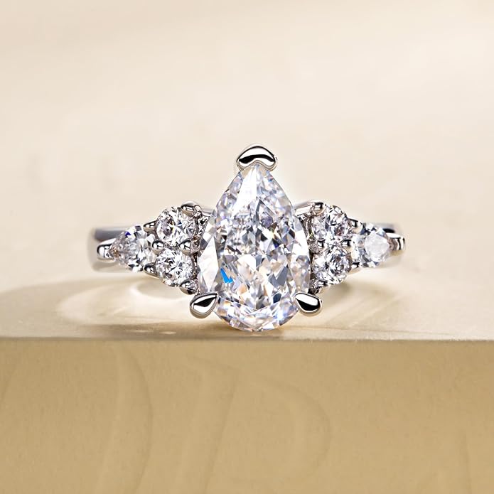 3ct-7ct Cubic Zirconia 3 Stones Engagement Rings 5A Grade Simulated Diamond Cushion Cut/Emerald Cut/Asscher Cut/Heart Cut CZ Anniversary Promise Wedding Rings for Women