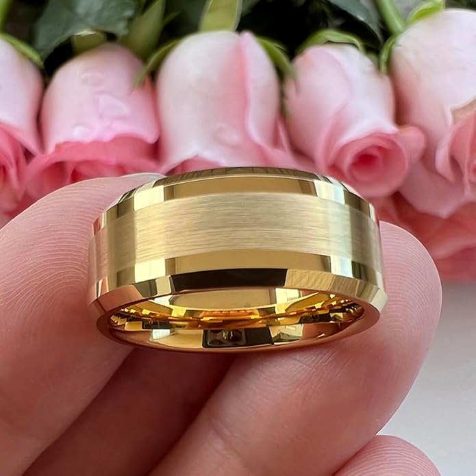 TUTISS 6mm 8mm Silver/Black/Gunmetal/Gold Tungsten Rings for Men Women Fashion Jewelry Engagement Wedding Bands Matte Polished Shiny Beveled Edges Comfort Fit