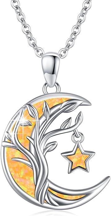 Christmas Gifts Tree of Life/Celtic/Moon Necklace 925 Sterling Silver Moon Pendant Abalone/Opal jewelry for Women Sister Christmas Gifts