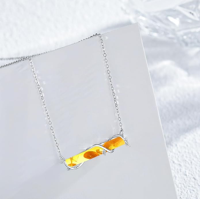 Bar Opal Leaf Necklace For Women S925 Sterling Silver White Opal Pendant with Leaf Charm Bar Pendant Jewelry Gift For Mom Daughter Wife