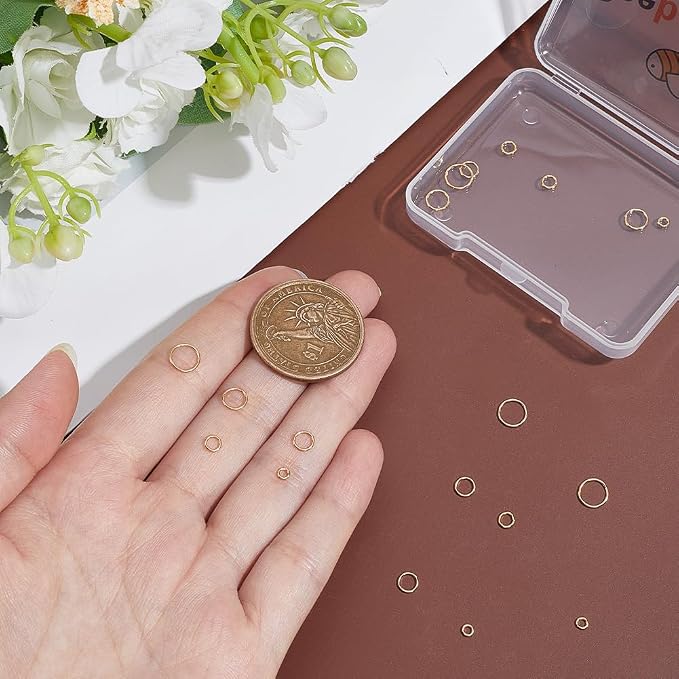 Beebeecraft 1 Box 20Pcs Jump Rings 14K Gold Filled Brass 3/4/5/6/7mm Closed Jump Rings Connectors Junction Ring for Jewelry Bracelet Necklace Making Craft