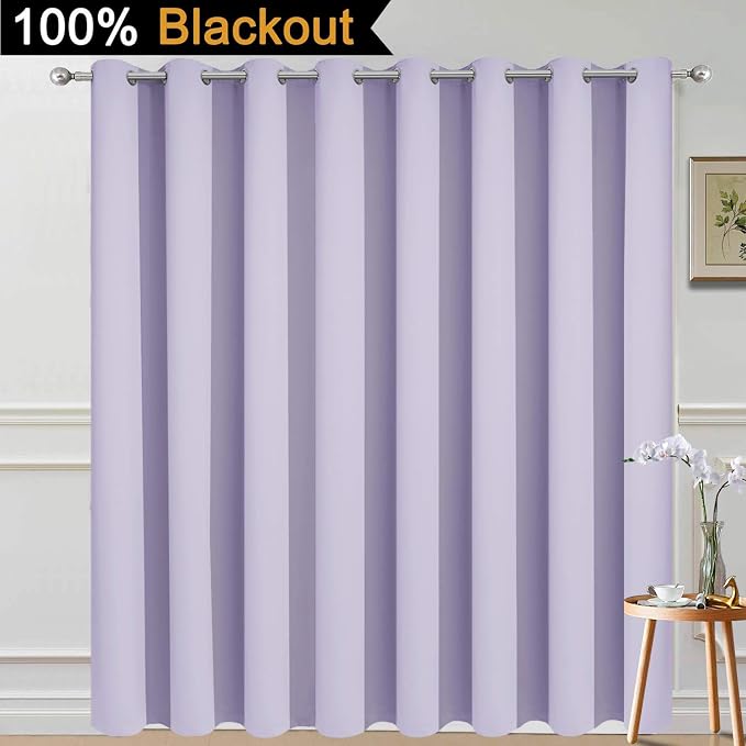 Yakamok Lilac 100% Blackout Patio Door Curtain Panels W100 x L96,1 Panel | Noise Reducing Barrier Panel for Sliding Glass Door, 2 Thick Layers Heat Full Light Blocking Patio Door Drapery