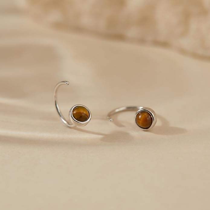 CHIC & ARTSY 925 Sterling Silver Half Hoop Earrings for Women, Dainty Huggie Hoops with Synthetic Opal, Moonstone, CZ & Gemstones, Lightweight Comfort Fit Everyday Elegant Jewelry