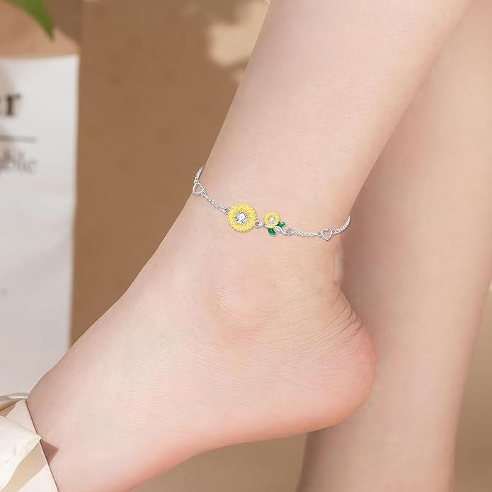 AOBOCO 925 Sterling Silver Anklet for Women Crystal Butterfly Dragonfly Evil Eye Ankle Bracelet Ankle Summer Beach Jewelry Gifts