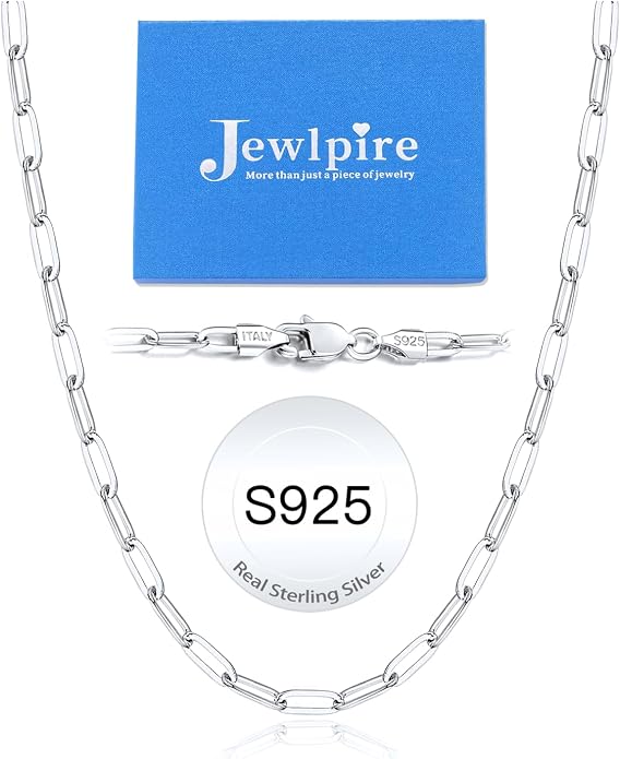 Jewlpire 14K Gold Plated 925 Sterling Silver Paperclip Chain Necklace for Women, 4mm 5mm Shiny & Sturdy Women's Chain Necklaces 16 18 20 22 24 26 Inch