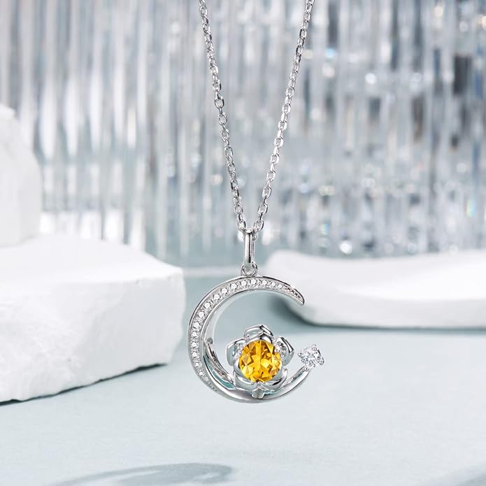 Birthstone Necklace for Women Sterling Silver Moon Pendant Necklaces Anniversary Birthday Fine Jewelry Gifts for Her Women Mother, Adjustable Chain