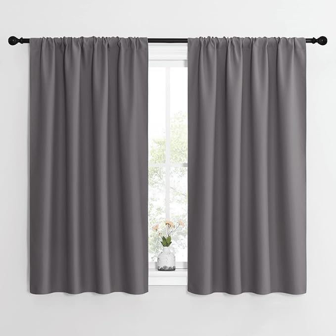 NICETOWN Grey Window Curtains for Bedroom - Home Decoration Thermal Insulated Rod Pocket Blackout Blinds & Drapes for Small Windows (Gray, 2 Panels, W42 x L54 -Inch)