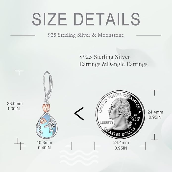 AOBOCO Teardrop Dangle Earrings for Women 925 Sterling Silver Moonstone Flower Filigree Leverback Jewelry Birthday