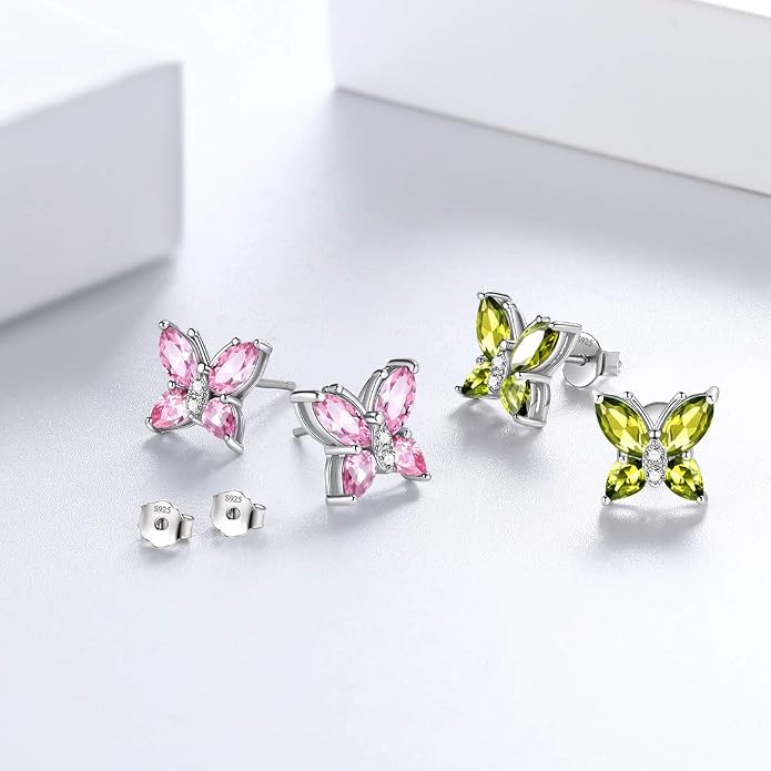 Aurora Tears Butterfly Jewelry,Women 925 Sterling Silver Butterflies Birthstone Pendant Necklace/Earrings/Rings Wedding Gift