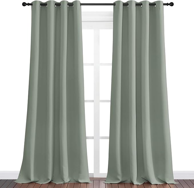 NICETOWN Greyish Green Blackout Curtains 96" Long for Office, Dining Room, Guest Room, Sound Reducing Heat and Cold Block Curtain Panels for Modern Room Decorative (55" Wide, 2 Pieces)