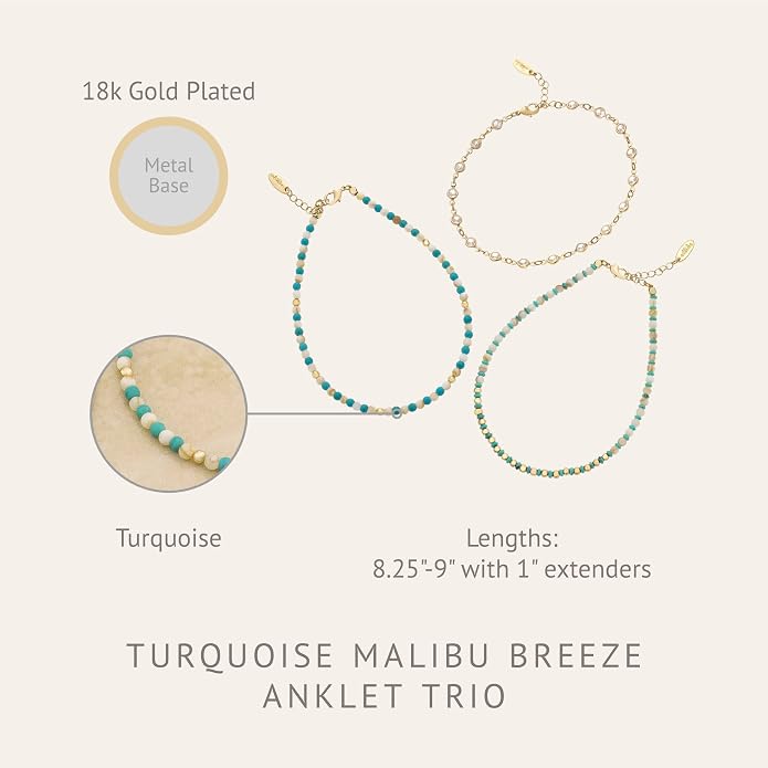 Ettika Anklets for Women. Anklet, 18k Gold or Rhodium Plated. Ankle Bracelets for Women, Jewelry