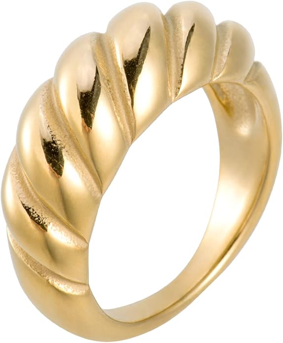 Baguette Dome Ring | CZ Set Gold Dome Ring | CZ Stacking Thick Band