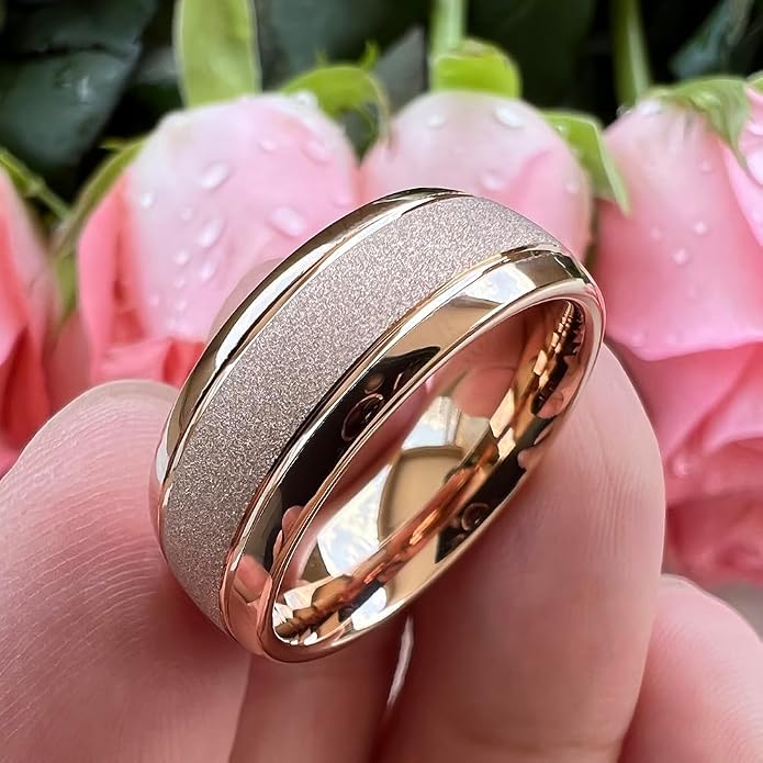 TUTISS 6mm 8mm Black/Gold/Rose Gold/White Tungsten Rings for Men Women Fashion Engagement Wedding Bands Sandblasted Finish I Love You Engraved Comfort Fit