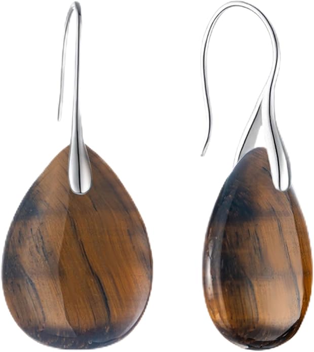 925 Sterling Silver Natural Crystal Agate Dangle Earrings, Waterdrop Teardrop Shape