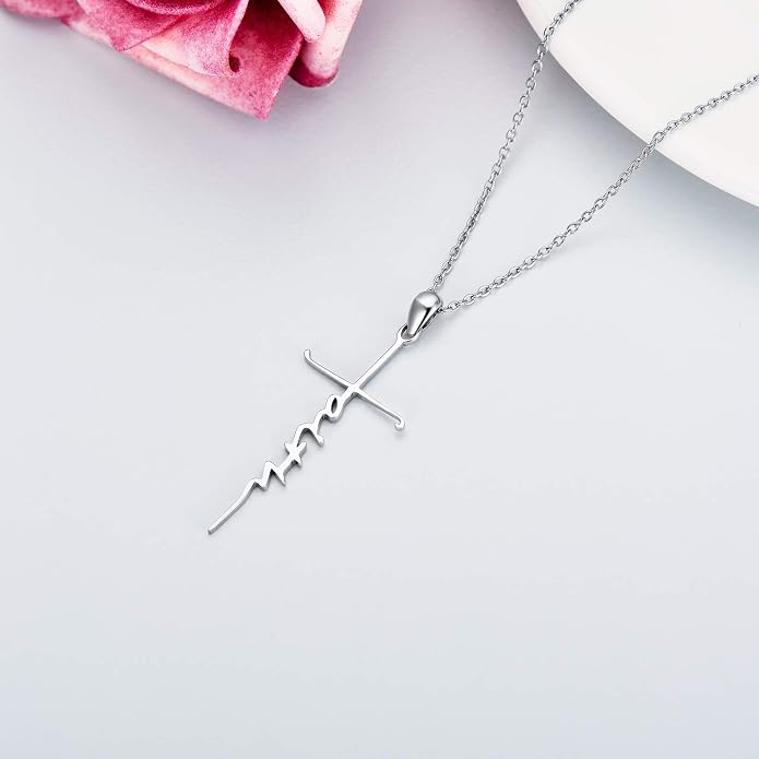 Cross Necklace for Women 925 Sterling Silver Crucifix Pendant Christian Cross Jewelry for Women Men