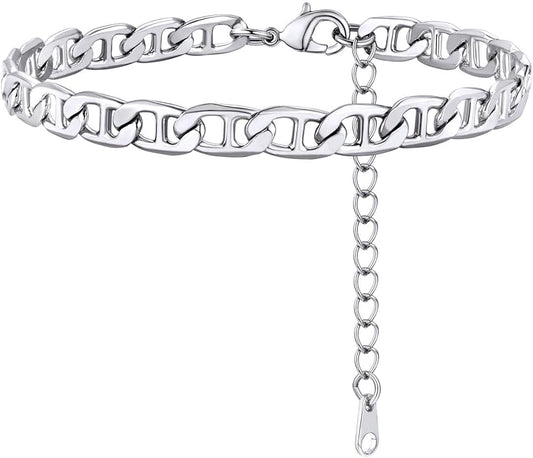 GoldChic Adjustbale Link Chain Anklet for Women Summer Jewelry, 316L Stainless Steel Figaro/Wheat/Twist Rope/Cuban Foot Bracelet-Waterproof, Resizable 9"-12" (Gift Box Included)