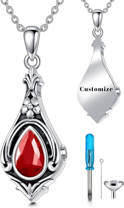Seiyang Urn Necklace for Ashes 925 Sterling Silver with Birthstone Cremation Jewelry Keepsake Ashes Pendant Necklace Memorial Jewelry for Women Loved One