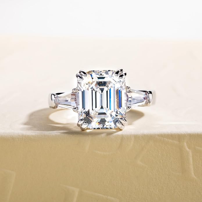 3ct-7ct Cubic Zirconia 3 Stones Engagement Rings 5A Grade Simulated Diamond Cushion Cut/Emerald Cut/Asscher Cut/Heart Cut CZ Anniversary Promise Wedding Rings for Women