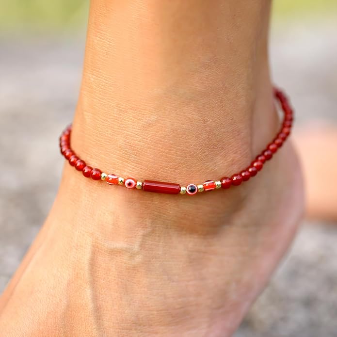 Spiritual Agate Evil Eye Beaded Anklet Protection Beach Jewelry