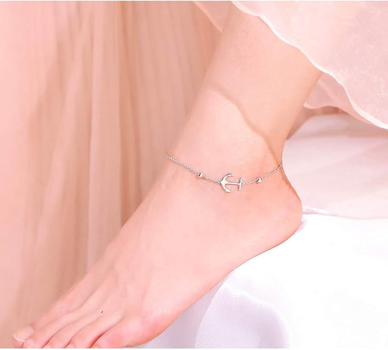 FLYOW S925 Sterling Silver Anklet for Women Summer Boho Beach Charm Adjustable Foot Ankle Bracelet Jewelry Birthday Gift