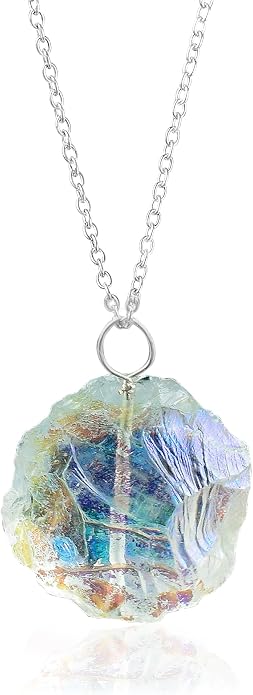Natural Angel Aura Quartz Crystals Pendant Necklace, Cabochon Gemstone, Energy Healing Crystals, Birthday, Gift for Her, Gemstone Jewelry 18 inch AAA+ Quality