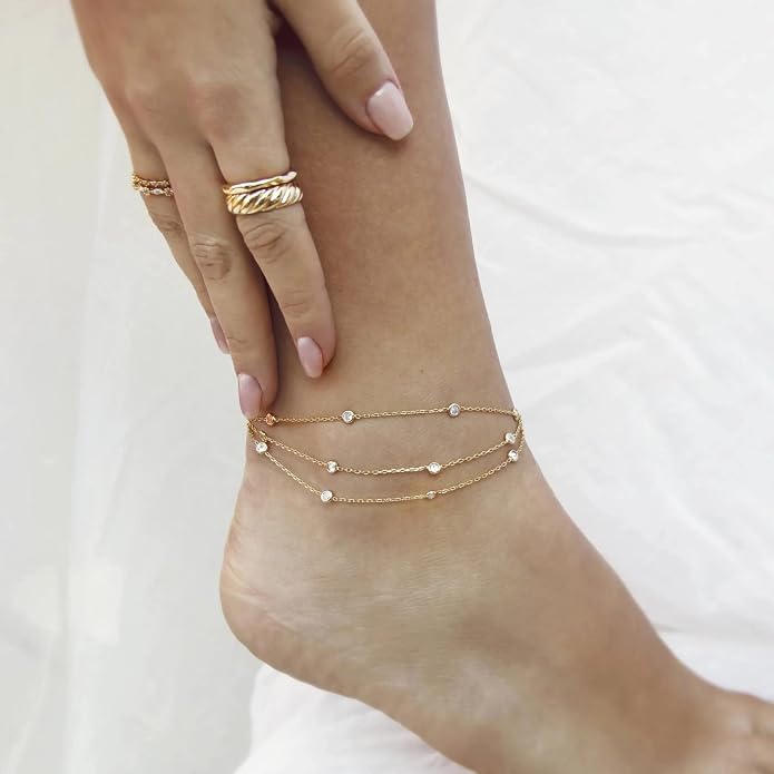 Ettika Anklets for Women. Anklet, 18k Gold or Rhodium Plated. Ankle Bracelets for Women, Jewelry