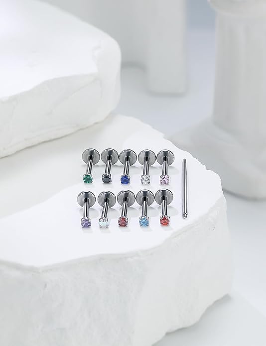 20G 18G 16G Astm F136 Titanium Internal Thread Flat Back Earrings Nose Studs Tragus Helix Conch Cartilage Lobe Earrings Medusa Labret Snake Bite Monroe Lip Ring Piercing Jewelry For Women Men