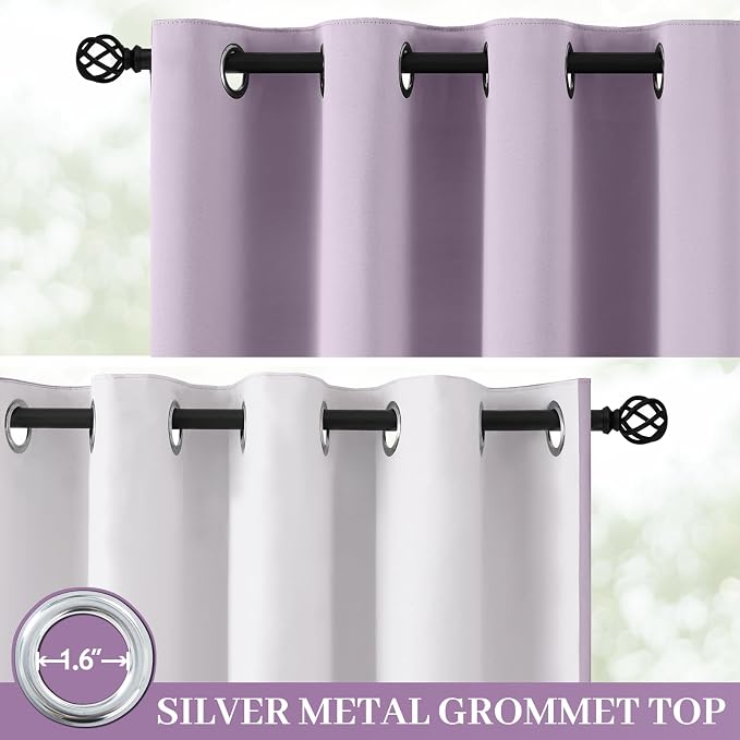 Yakamok Lilac 100% Blackout Curtains 84 Inches Long for Bedroom 50" Wide | Blackout Curtain Panels for Bedroom, 2 Thick Layers Grommet Top Thermal Insulated Drapes with White Back for Living Room