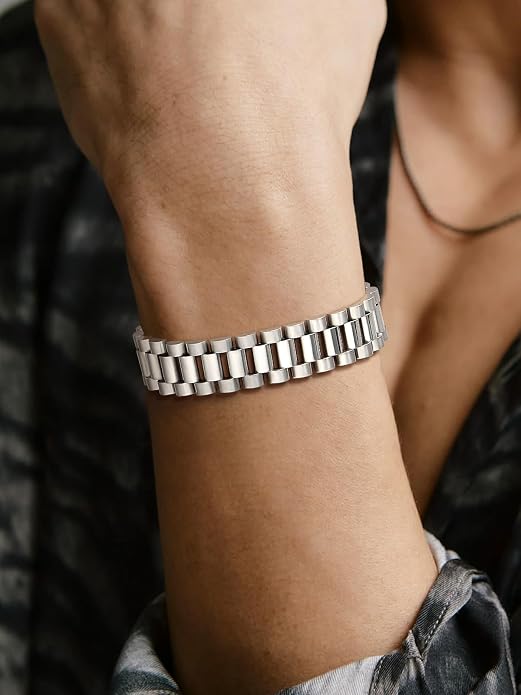 U7 Link Bracelets for Men, Cuban Link/Rope/Watch Band Solid Bracelet, Silver Black Gold Color Wrist Bracelet 3/6/9/12/15mm Width, 6.5/7.5/8.3 Inch Length, Hand Chain Jewelry for Mens Women