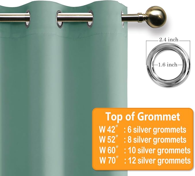 Hiasan Blackout Curtains for Bedroom, 52 x 84 Inches Long - Thermal Insulated & Light Blocking Window Curtains for Living Room, 2 Drape Panels Sewn with Tiebacks, Sage Green