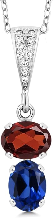 Gem Stone King 2-Stone Gemstone Birthstone Pendant Necklace for Women in 925 Sterling Silver | Oval 8x6MM | 18 Inch Silver Chain | Fine Jewelry for Her Mom Wife