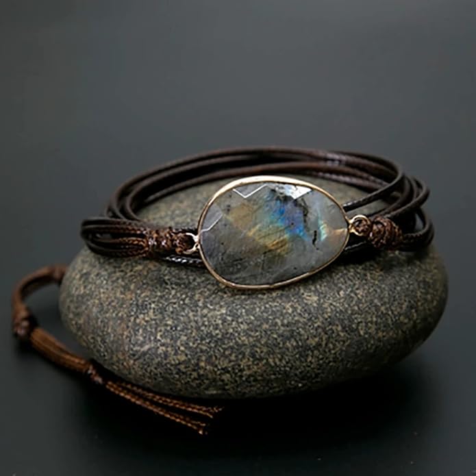 Plumiss Women Boho Handmade Natural Stone Crystal Leather Bead Wrap Bracelets Collection