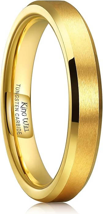 King Will Tungsten Men's Wedding Ring - Available in 6mm to 10mm, Black/Silver, Matte Finish, Beveled Polished Edge, Comfort Fit