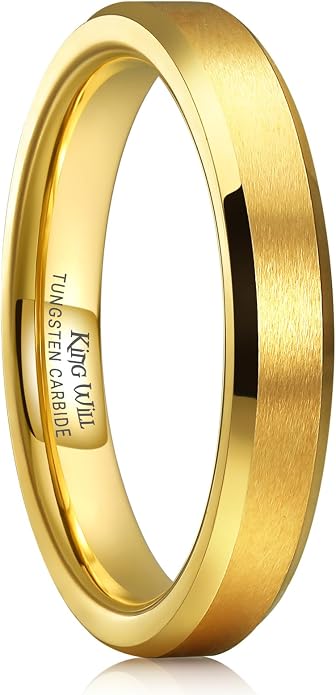 King Will Tungsten Men's Wedding Ring - Available in 6mm to 10mm, Black/Silver, Matte Finish, Beveled Polished Edge, Comfort Fit