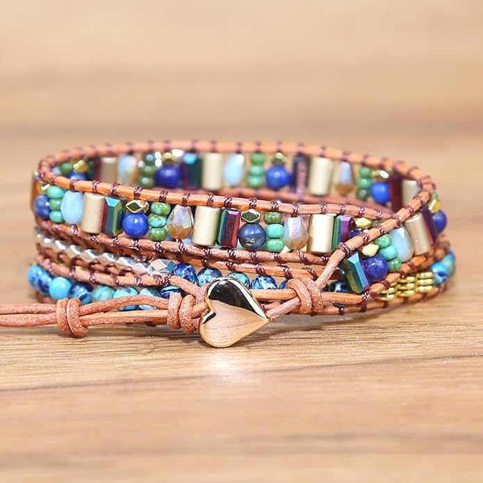 Women Wrap Bracelets Boho Natural Stone Jasper Turquoises Strand Bracelet Jewelry Collection