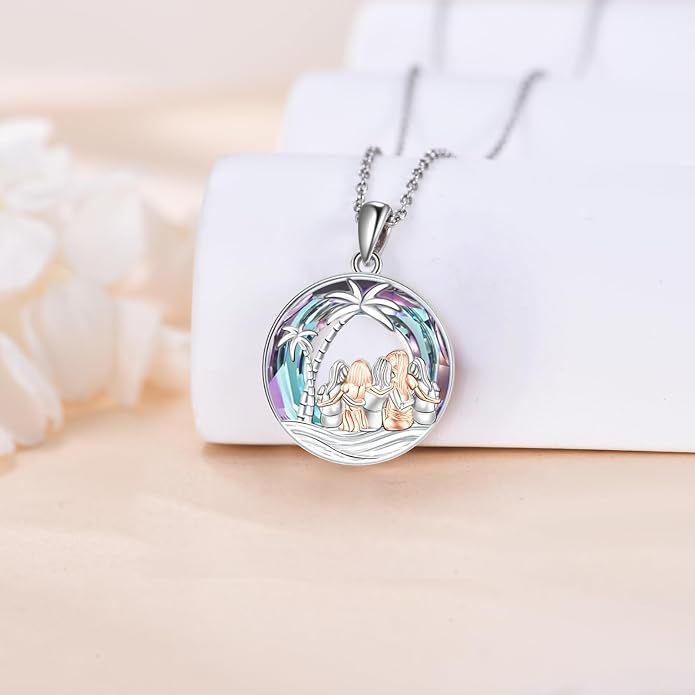 Sisters Necklace Sterling Silver Always My Sister Forever My Friend Jewelry Tree of Life Palm Trees Necklace for Women Female Friendship Jewelry