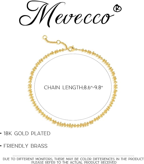 MEVECCO Anklet for Women Gold Chain 14K Gold Plated Dainty Boho Beach Summer Simple Foot Jewelry Ankle Bracelet