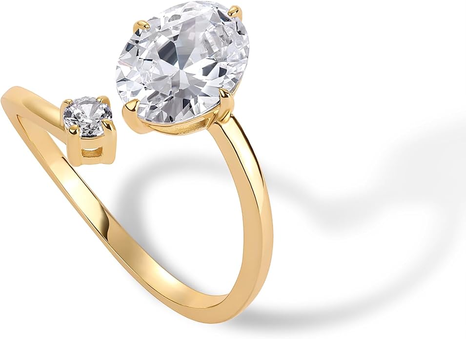 PAVOI 14K Yellow Plated Toi Et Moi 3CT Cushion Cut Cubic Zirconia Stone Wraparound Engagement Promise Ring for Women - Statement Ring