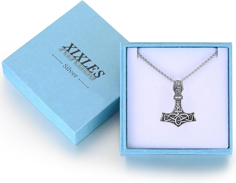 925 Sterling Silver Viking Norse Mjolnir Thor Hammer Pendant Amulet Necklaces with Gifts Box
