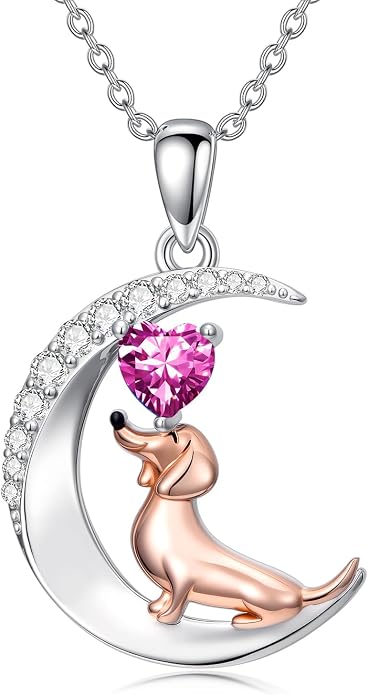 PROESS Animal Birthstone Necklace 925 Sterling Silver Otter/Axolotl/Hippo/Elephant/Dachshund/Monkey/Red Panda Pendant Necklace Animal Birthstone Jewelry Gifts for Women